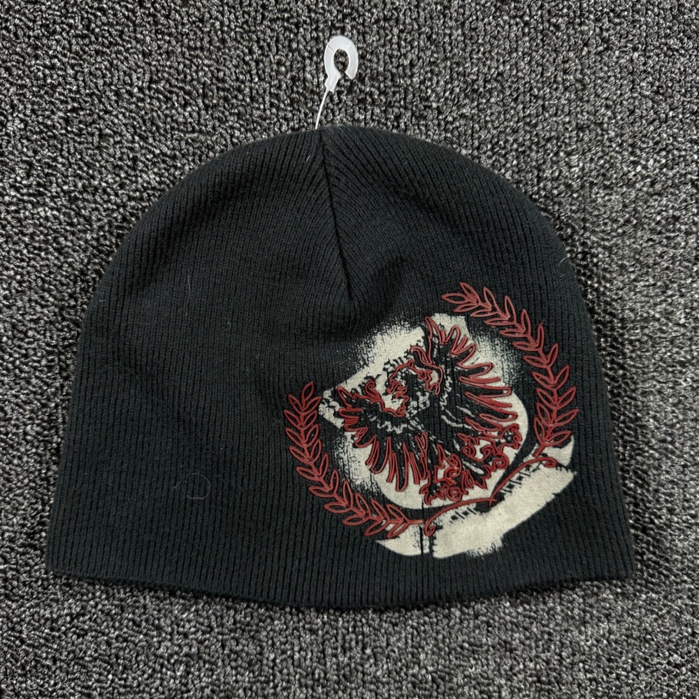 Affliction Style Beanie Hat Boys One Size Black Eagle Crest Graphic Grunge Skate